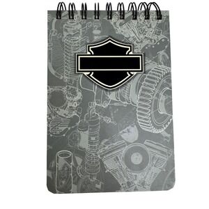 Harley-Davidson Engine Blueprint Spiral Pocket Notebook Bar & Shield Logo Grey